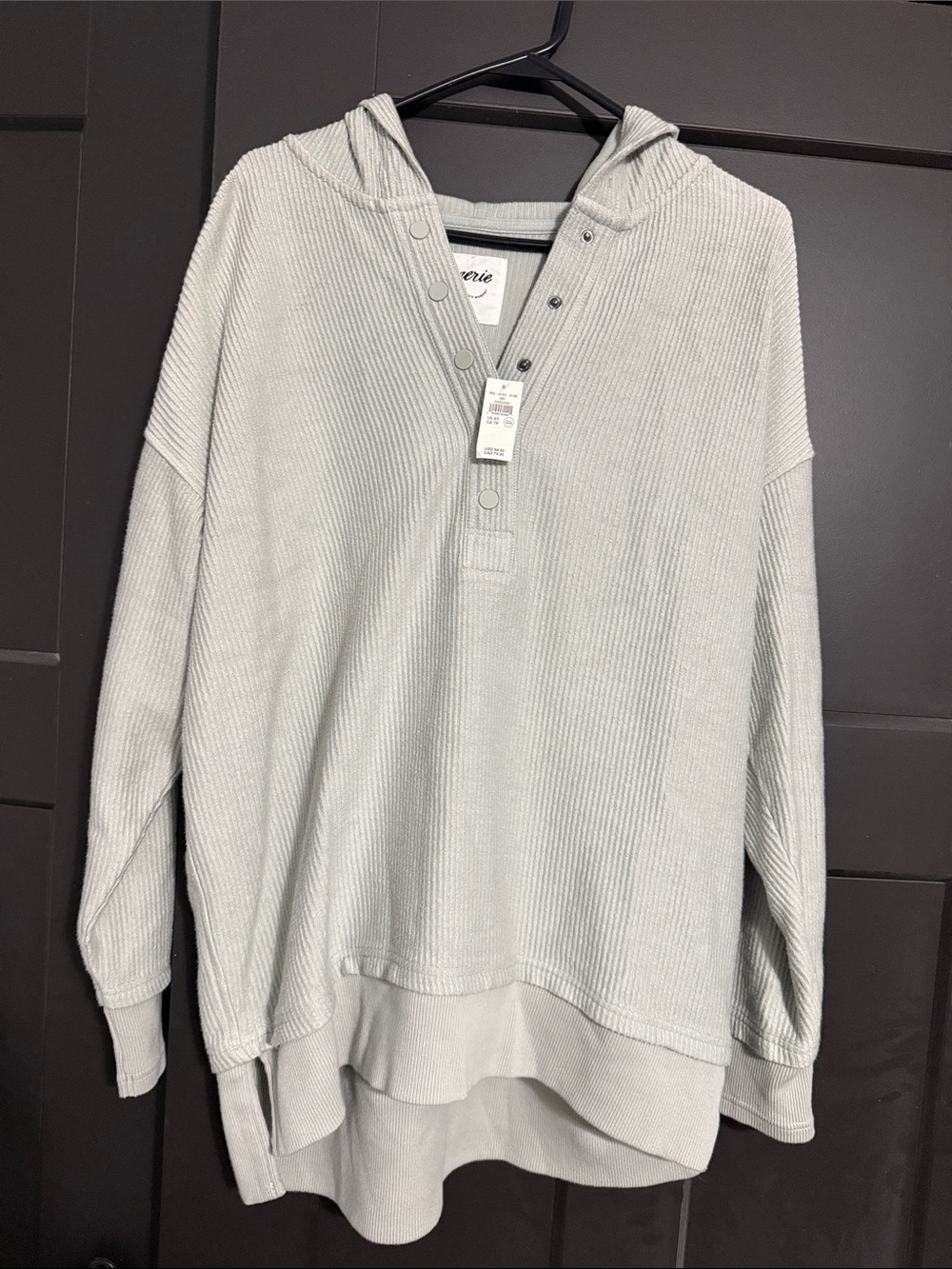 aerie Women's Hooded Waffle Crewneck Sweater - Light Gray